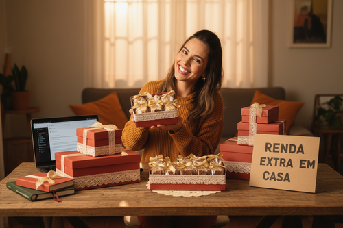 Empreendedora com caixas de doces